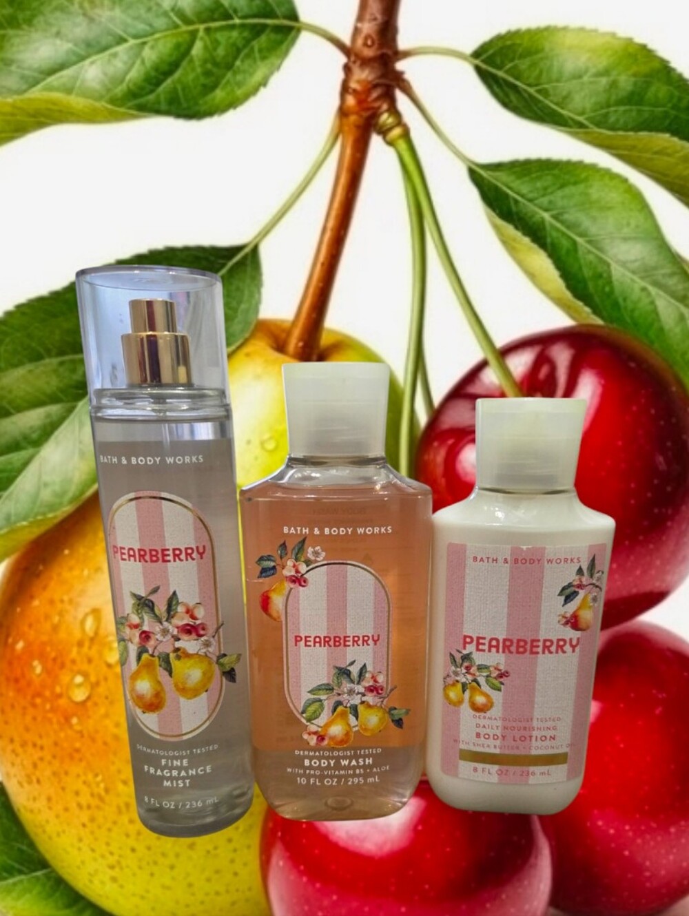 Bath & Body Works Pearberry Body Wash, Body Lotion & Fine Mist Set